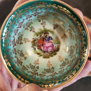 Bavaria Waldershof 22k Handarbeit Handpainted Demitasse Courting Couple Tea Cups